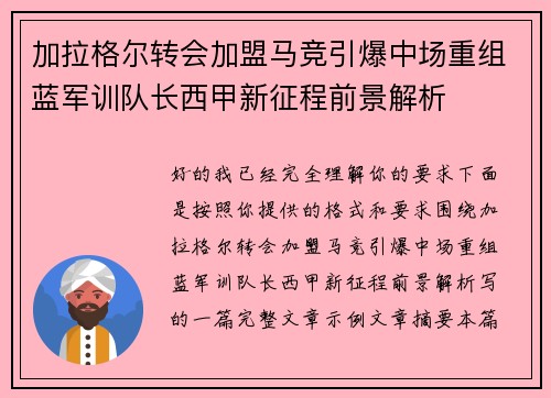 加拉格尔转会加盟马竞引爆中场重组蓝军训队长西甲新征程前景解析